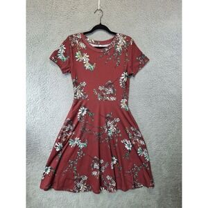 HELYO Fashion Swing Dress Womens Medium Maroon Floral Pockets Business Casual